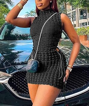 Amazon.com: SOMTHRON Women's Stacked Mini Dress Mock Neck